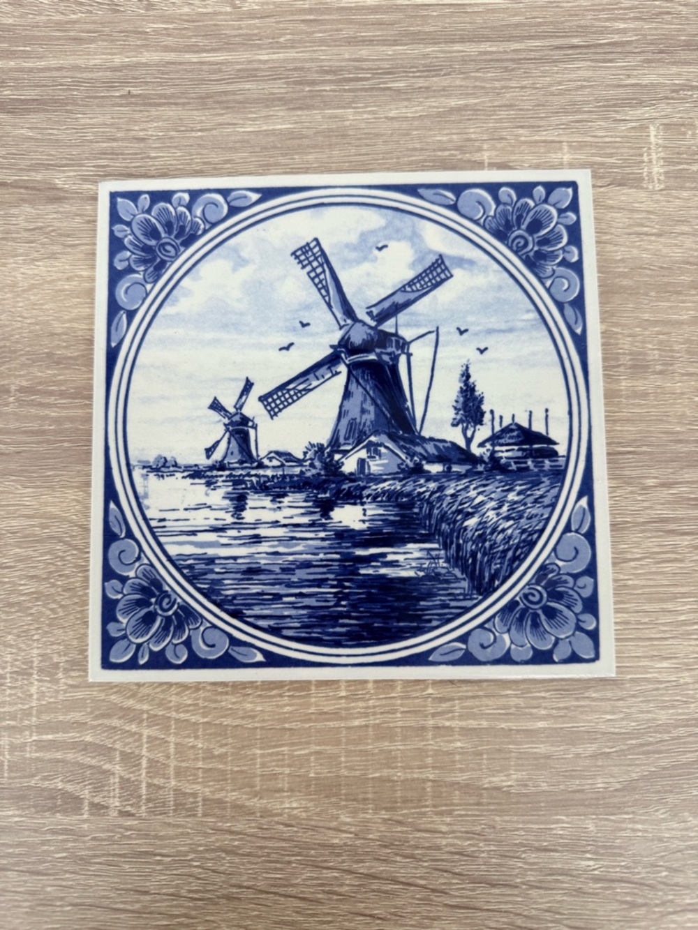 Vintage Delft Blauw Hand Painted Tile Holland Blue White Windmill Wall Art Decor